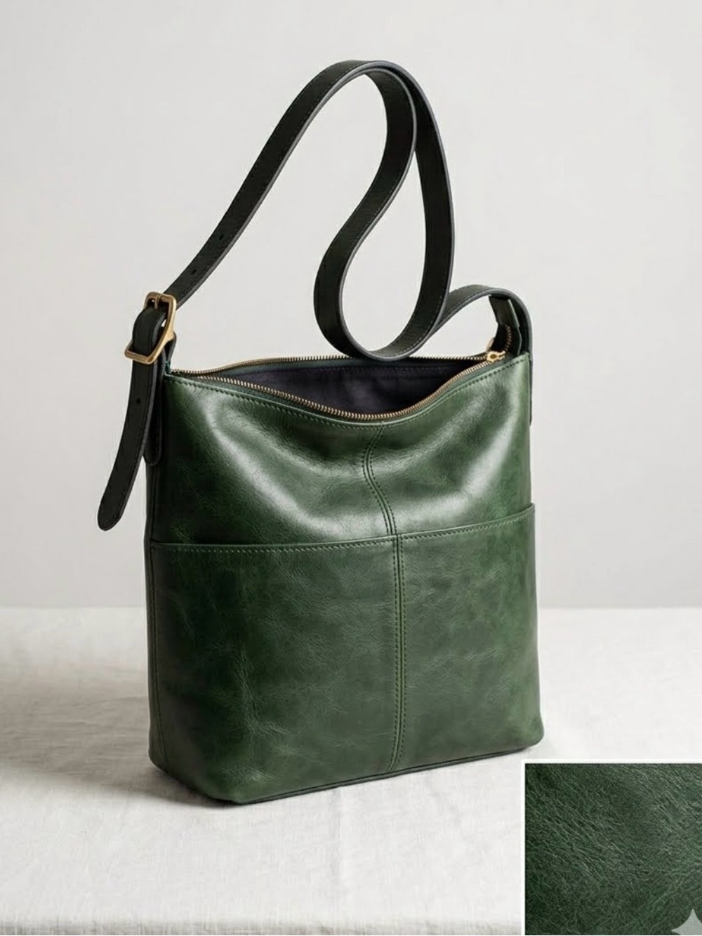 Hunt Club Forest Green Leather Shoulder Bag Vintage